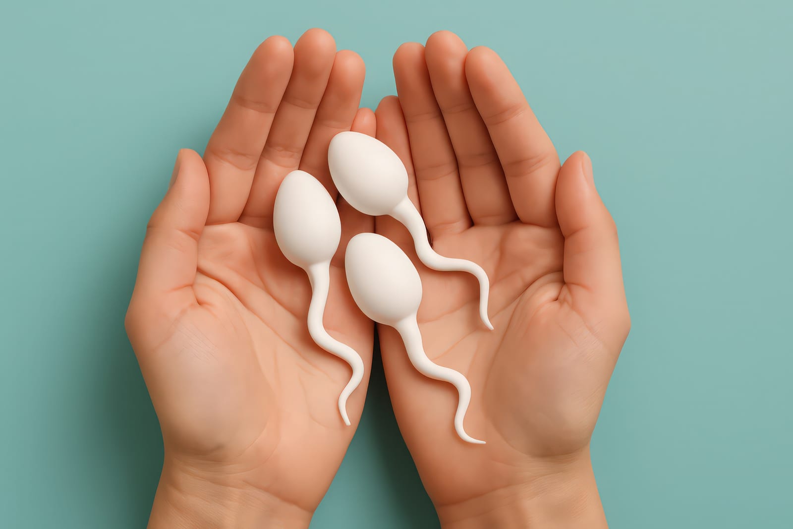 Hands holding sperm cell figures, a representation of male fertility