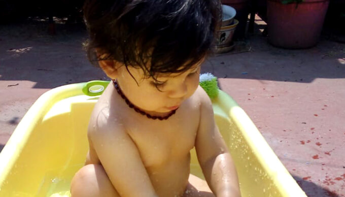 Baby in bathtub after IVF at 40