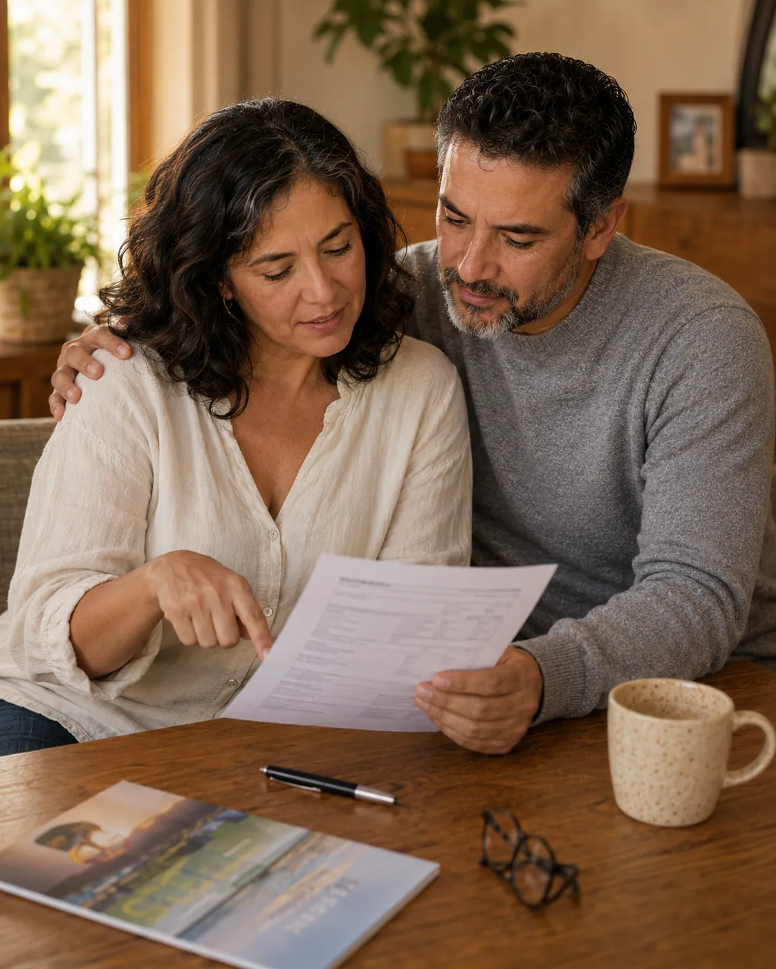Pareja real revisando y firmando su plan multiciclo con cobertura de devolución en Ingenes