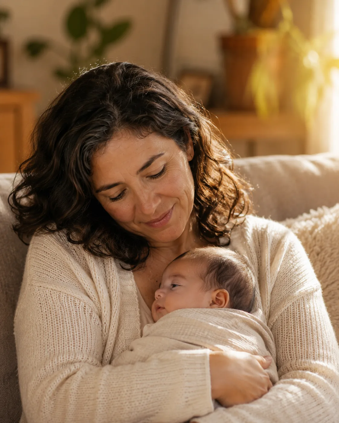 Madre real sosteniendo a su bebé con confianza después del tratamiento de fertilidad en Ingenes