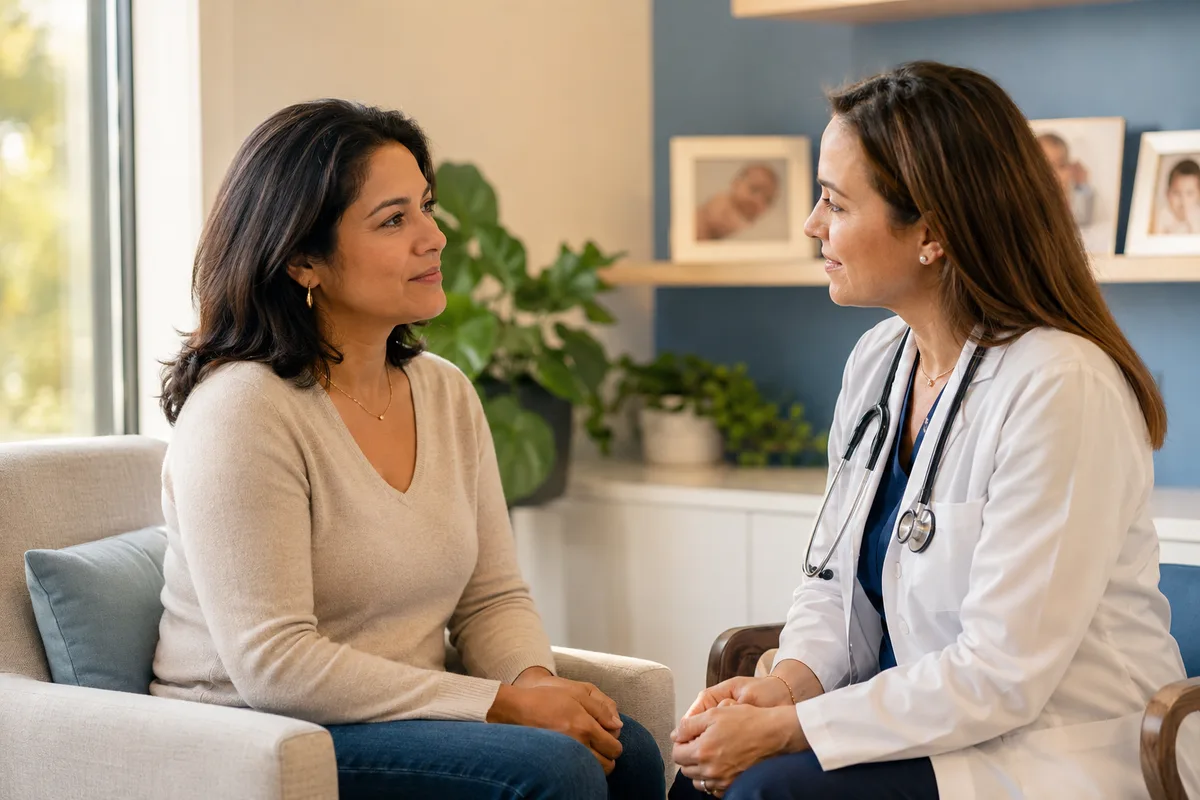 Woman in consultation with her fertility specialist