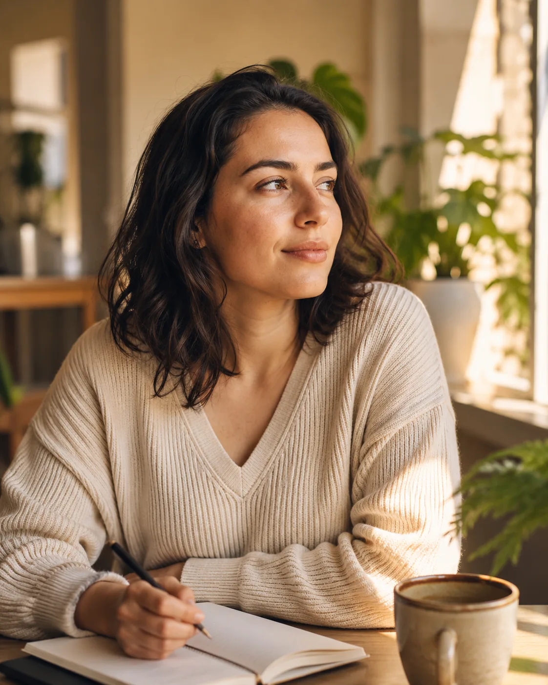Mujer joven en su trabajo o entorno cotidiano, tomando la decisión empoderada de preservar su fertilidad