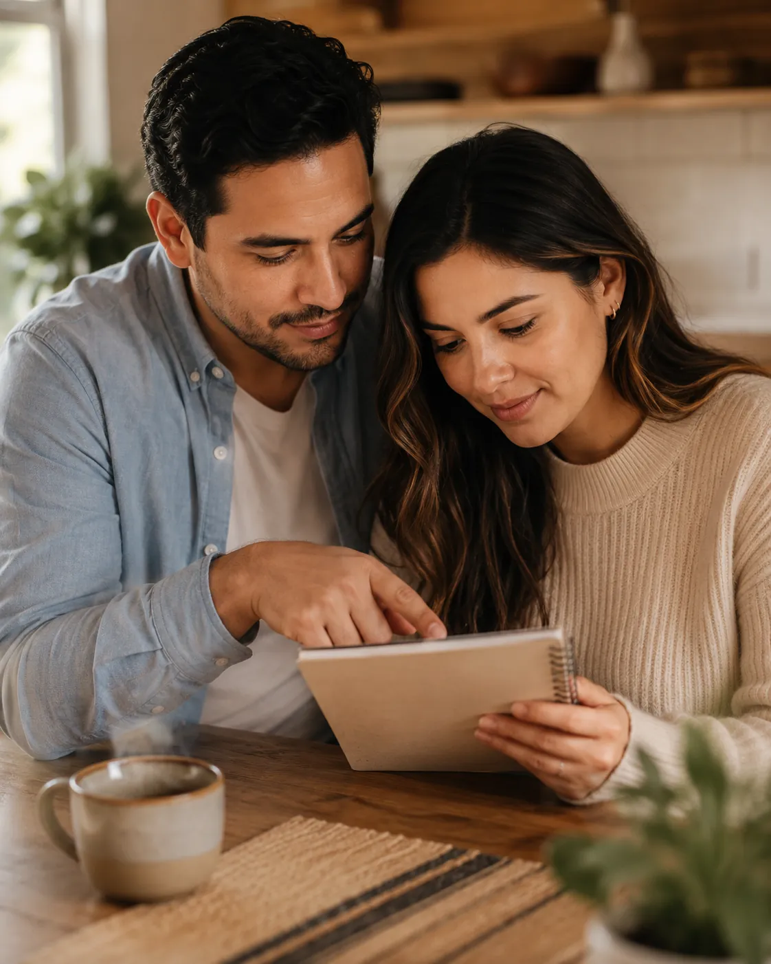 Couple reviewing their calendar and pregnancy plan together