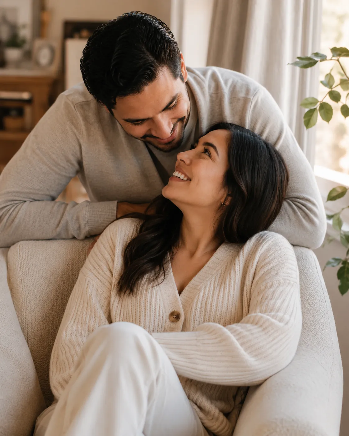 Couple sharing an intimate everyday moment at home
