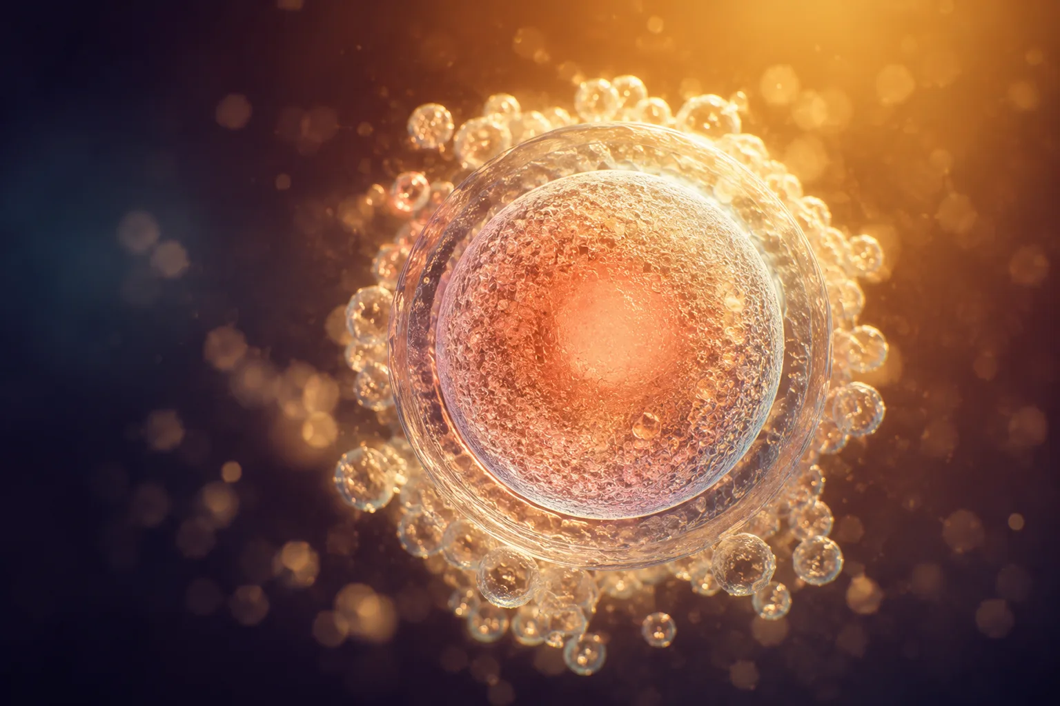 Imagen microscópica artística de un óvulo humano iluminado, símbolo del acto generoso de la donación