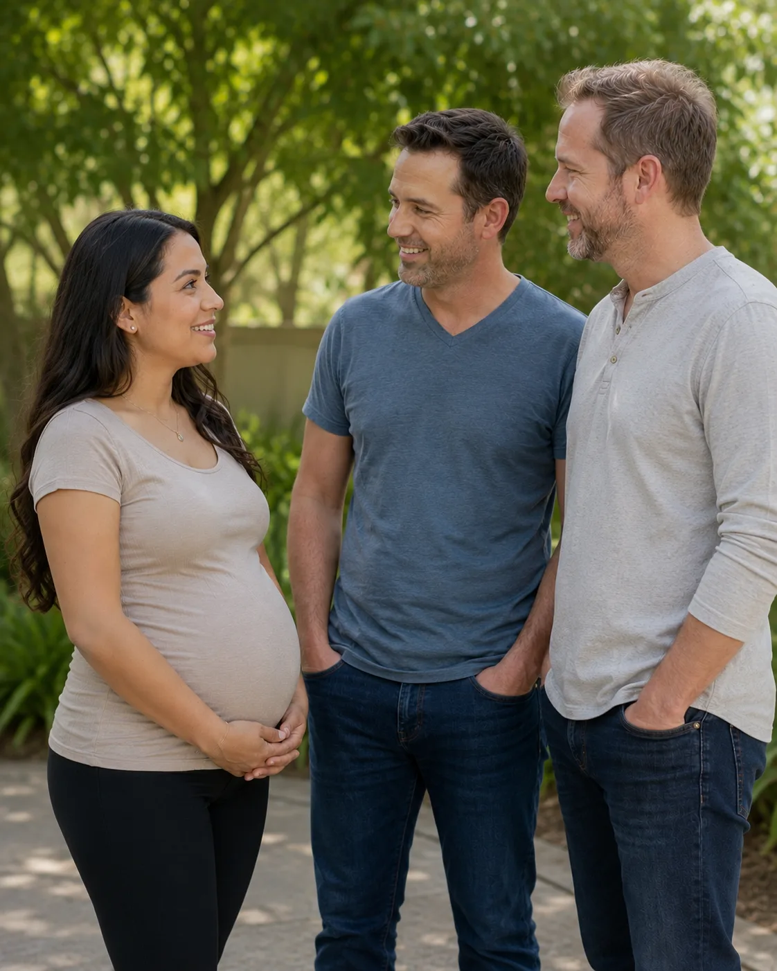 Mexican surrogate alongside a couple of two men, intended parents in the Surrogate Mexico program