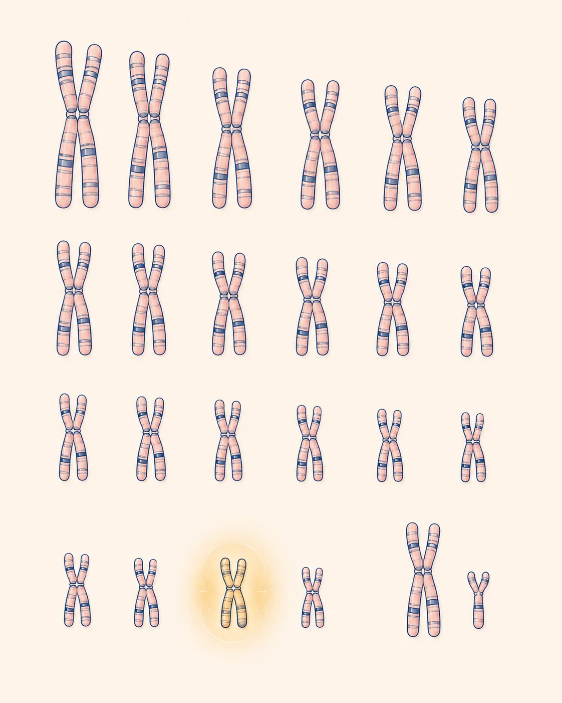 Karyotype illustration: the 23 chromosome pairs analyzed by PGT-A