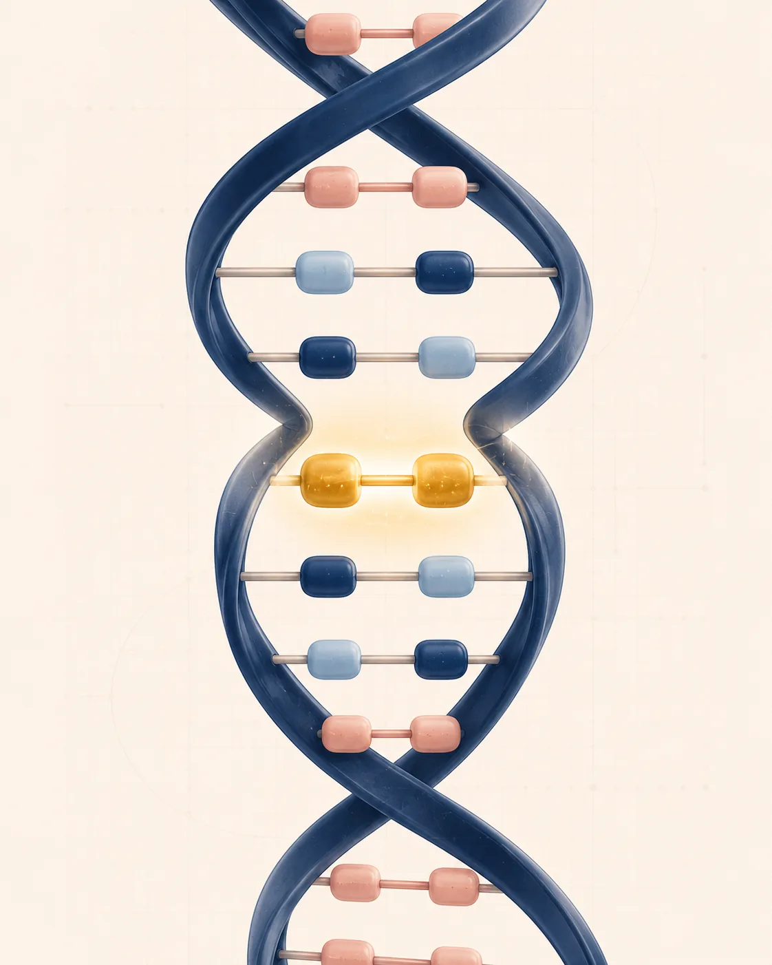 Illustration of the DNA double helix with a highlighted mutation