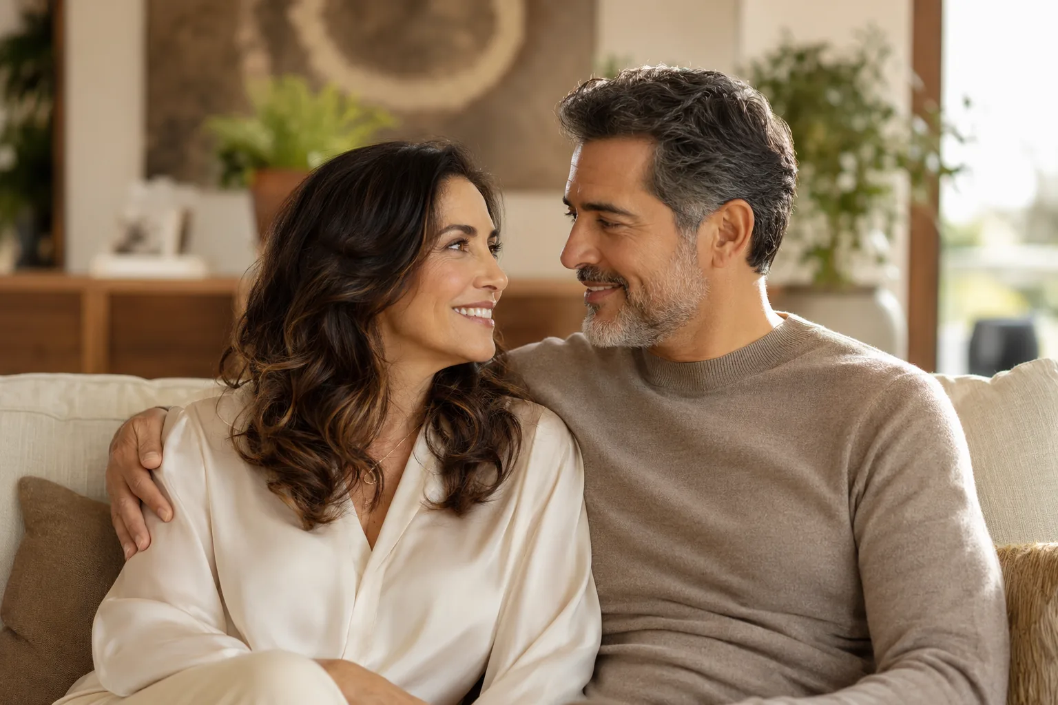 Pareja madura con confianza y bienestar tras protocolo Procelk® de salud sexual