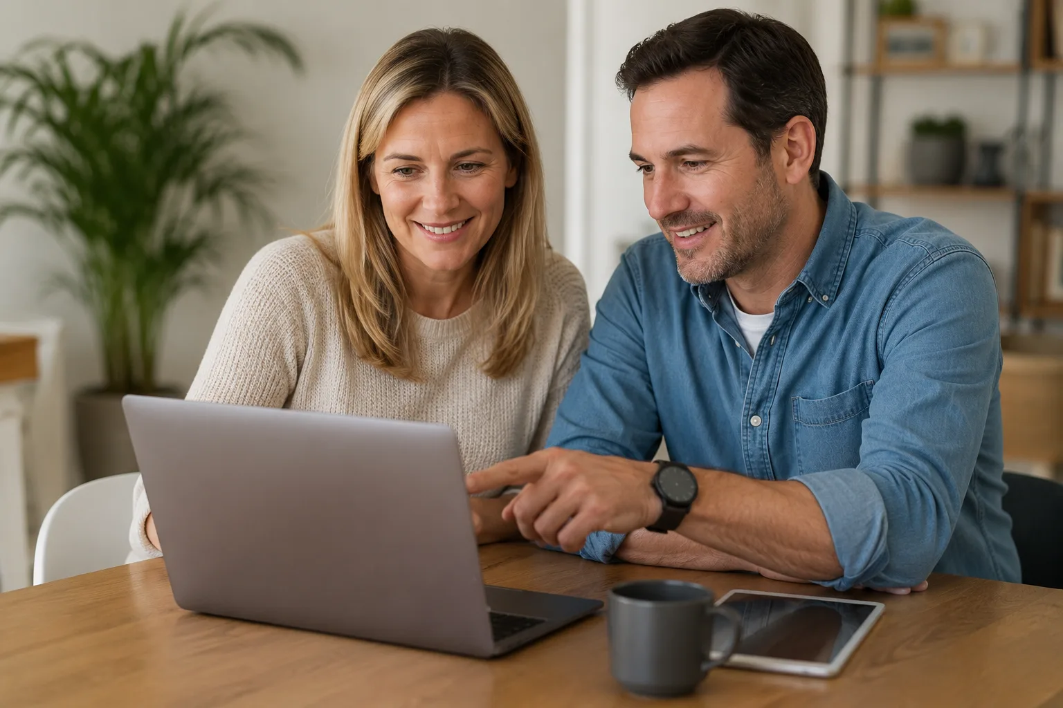 A couple calmly reviewing the reports of their surrogacy program