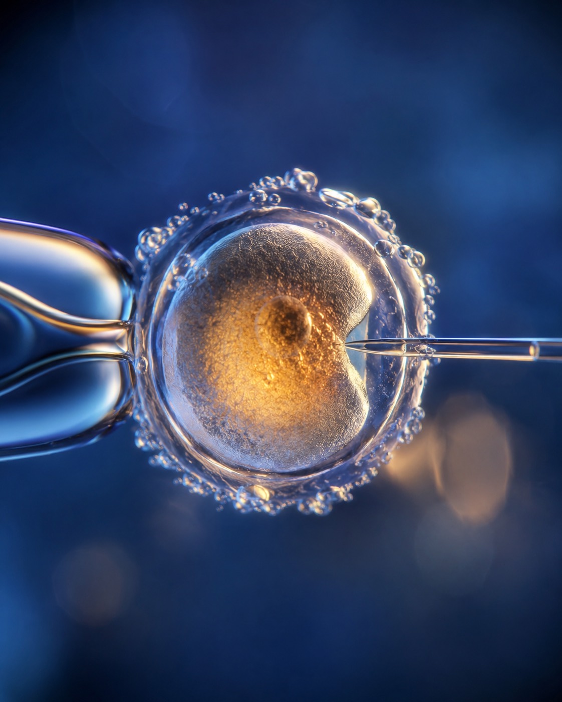 Human egg under the microscope during micro-injection, molecular-quality assessment in the Ingenes Implantation Score